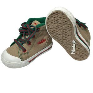 Vintage WEEBOK Reebok Kids Sneakers 1980s Sz 4M Beige Canvas Green Red Korea VBC